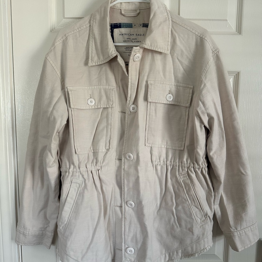 American Eagle Utility Jacket Beige Button Front Size Small